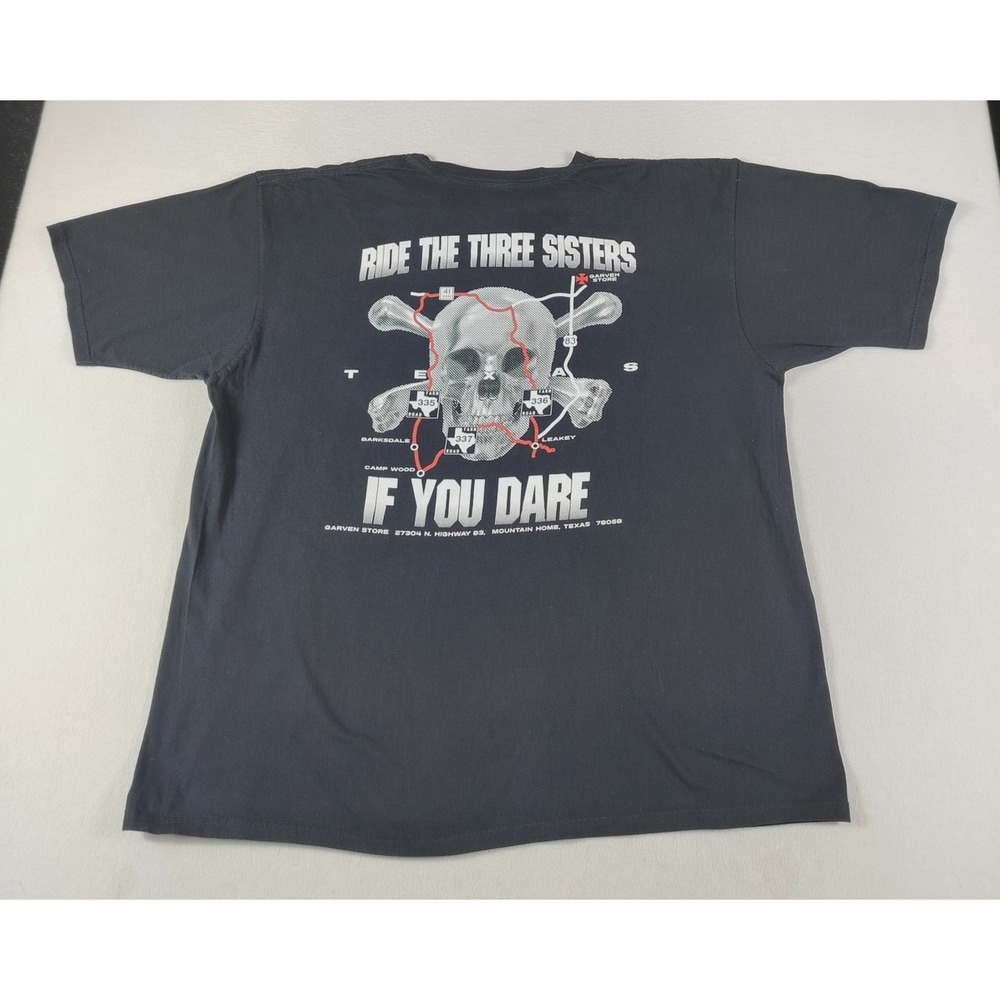 Anvil Garven Store Shirt Mens 3XL Black Ride The Three Sisters Texas Skull Biker